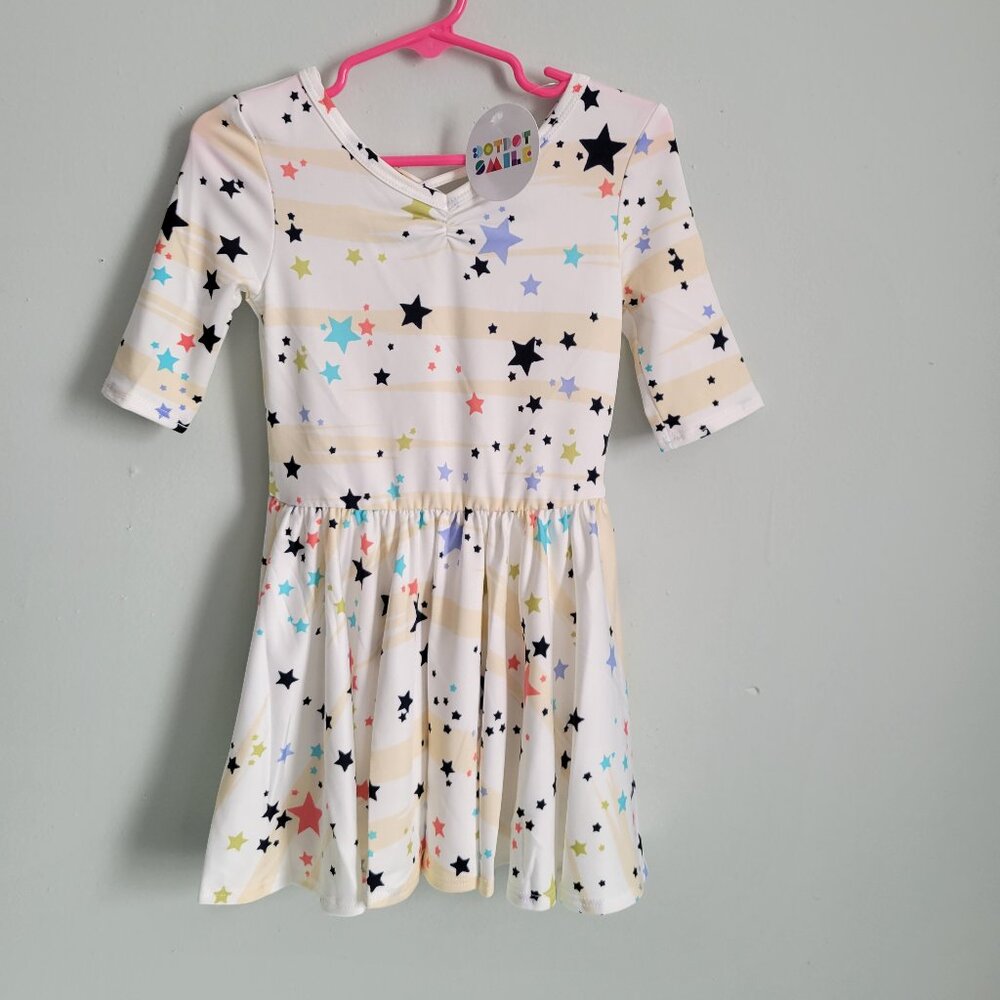 Dot Dot Smile Dress Girl's 2T Toddler Stars & Beige Striped  Twirl Ballerina NWT